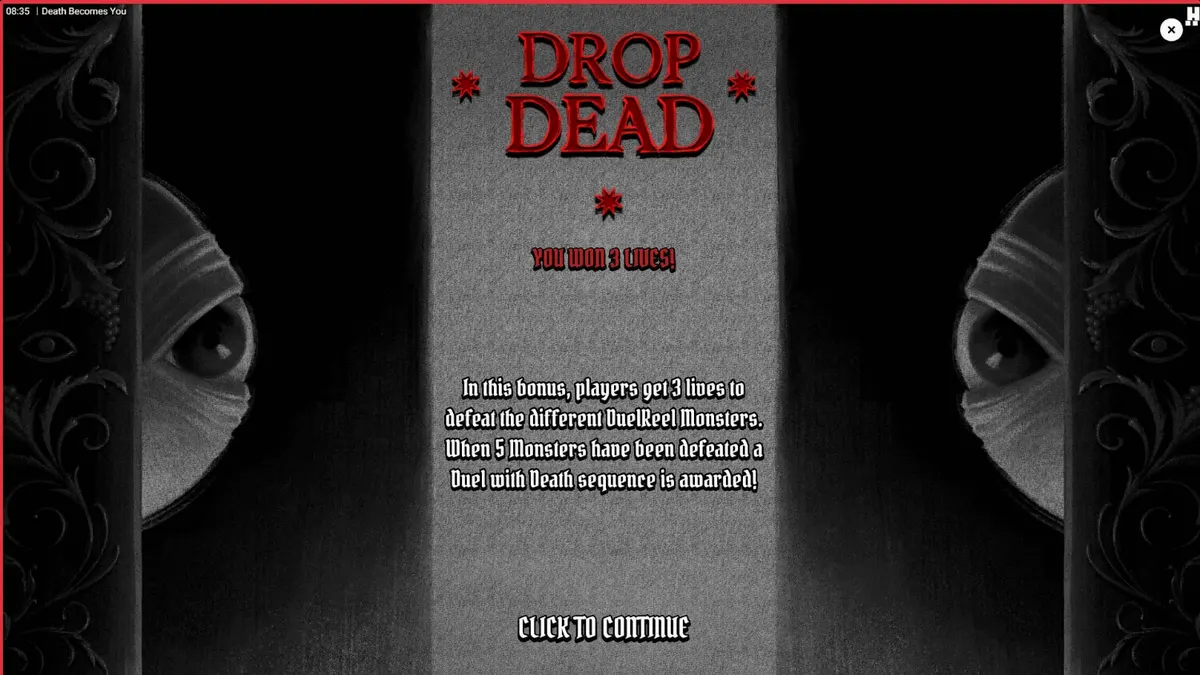 Tampilan visual slot Death Becomes You dengan estetika gotik dan nuansa noir.
